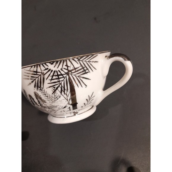 Vintage Hayasi Kutani Metallic Silver Mt Fuji Footbridge Teacups , Set of 7 - Picture 2 of 9